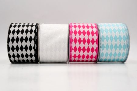 Glitter Harlequin Pattern Wired Ribbon_KF9865.KF9866.KF9867